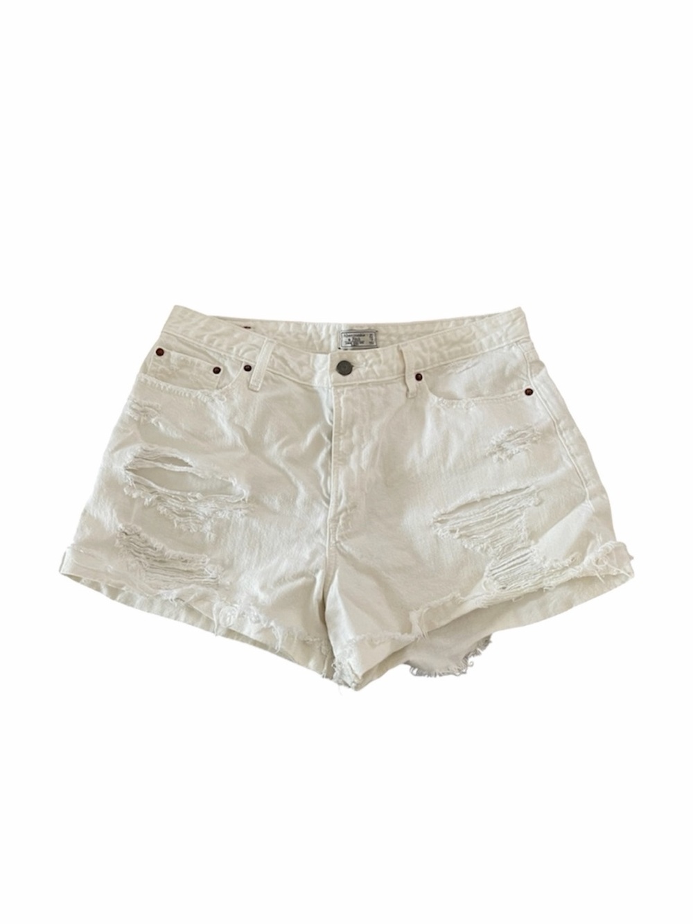 Abercrombie & Fitch Annie High Waist Denim Distressed Jean Shorts White